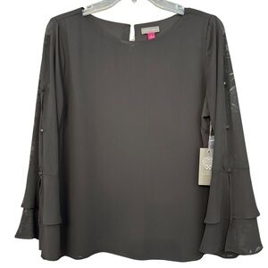 NWT Vince Camuto Sheer Sleeve Ruffle Blouse | Black | Size S
